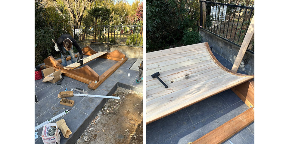 ジーアンザイ・レジャーホテル施工実例・静岡県沼津市　住宅庭にバレル設置