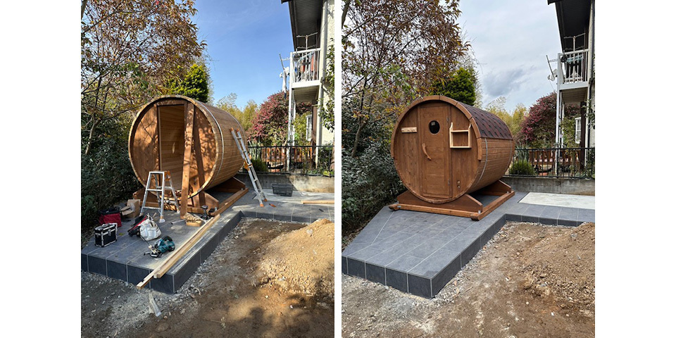 ジーアンザイ・レジャーホテル施工実例・静岡県沼津市　住宅庭にバレル設置